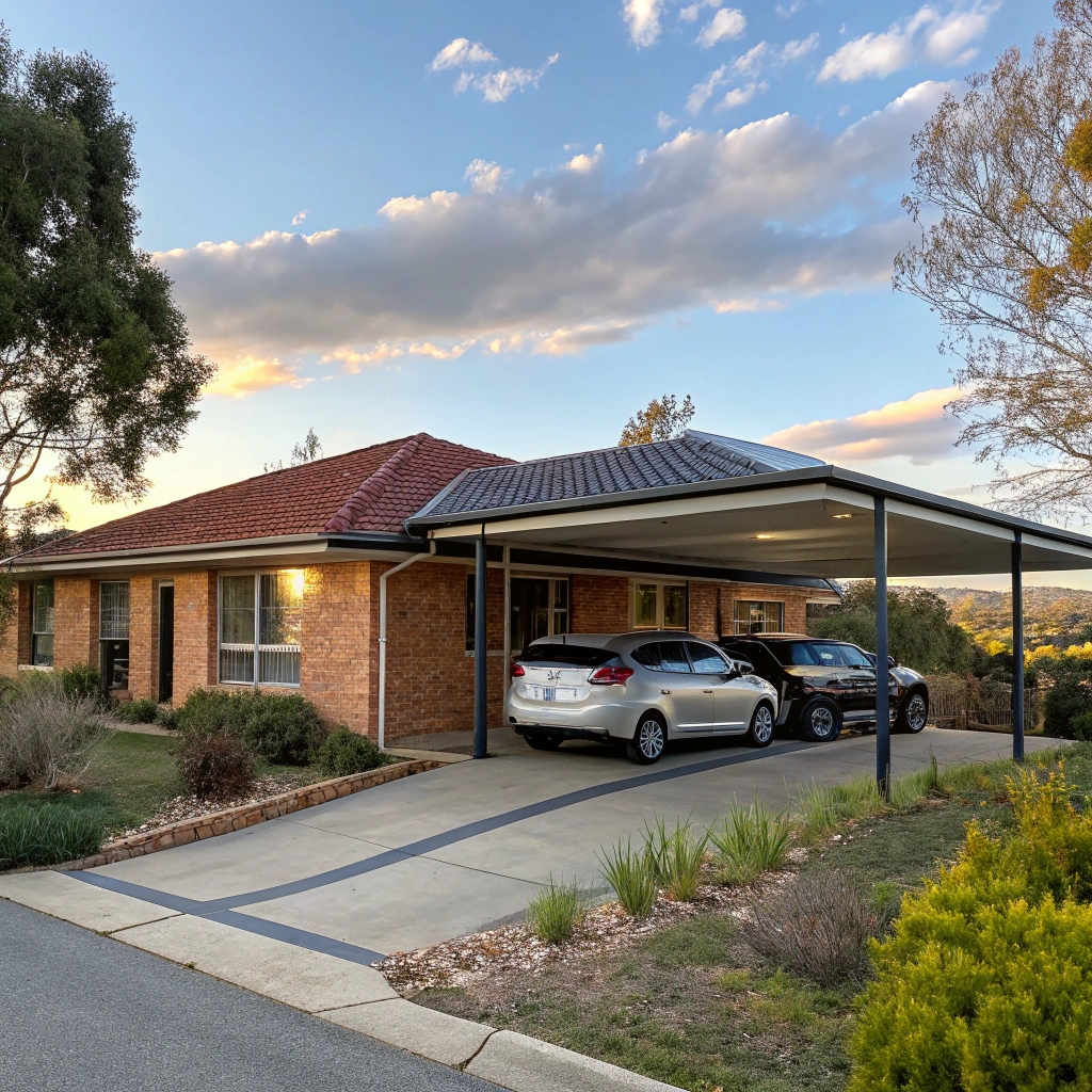 An attached metal carport to a Canberra house
